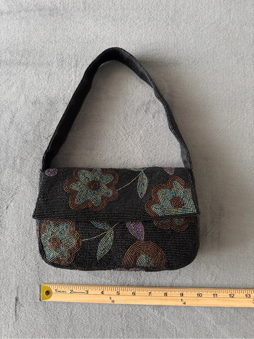 Vintage Another Y&S Original Micro-Beaded Floral Shoulder Bag 90s Y2K - Picture 6 of 16